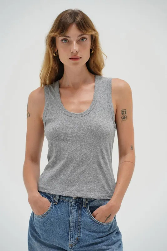 Deep U Cotton Tank - Heather Grey sold by LNA