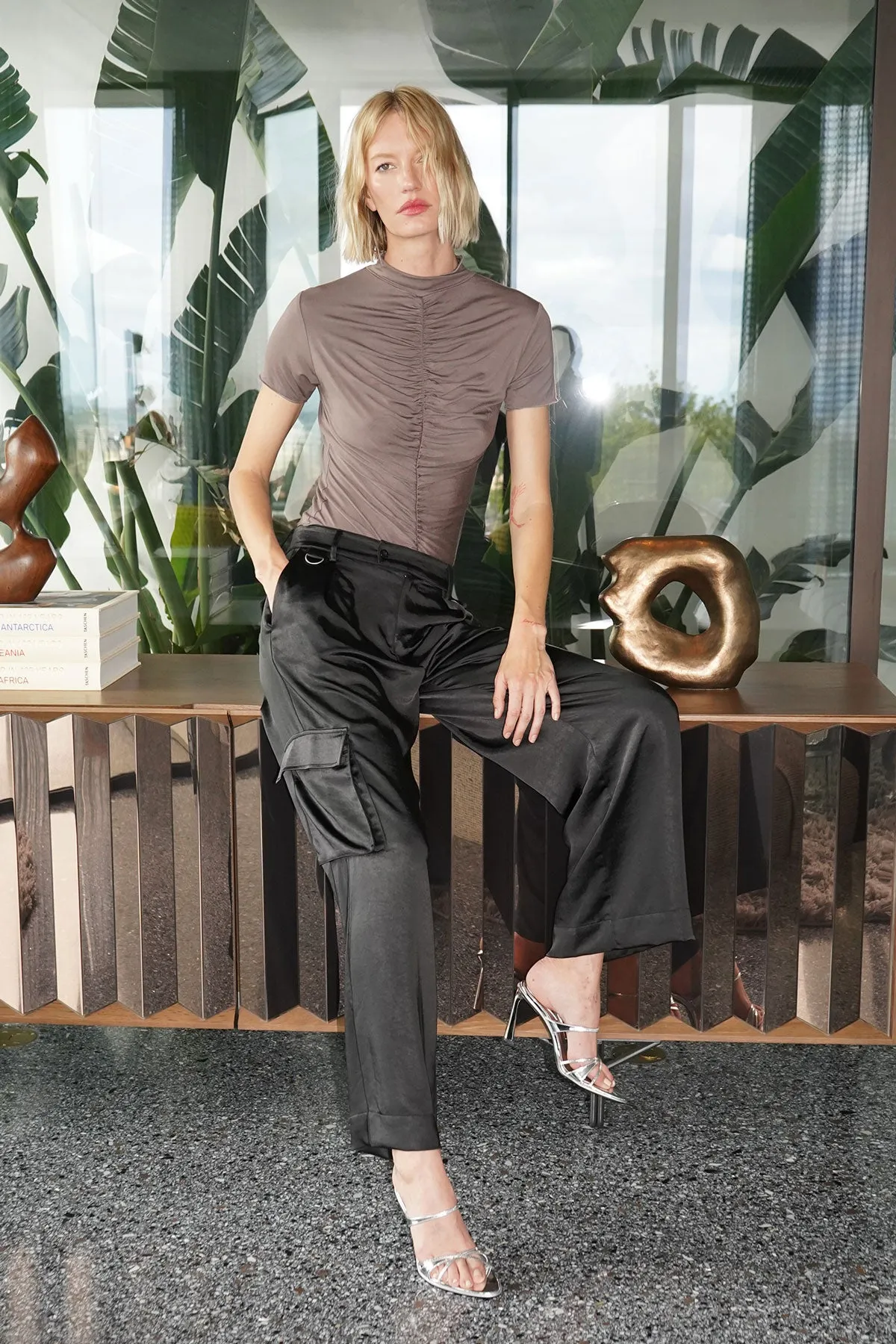 Lou Silky Cargo Pant - Black sold by LNA product image thumbnail 4