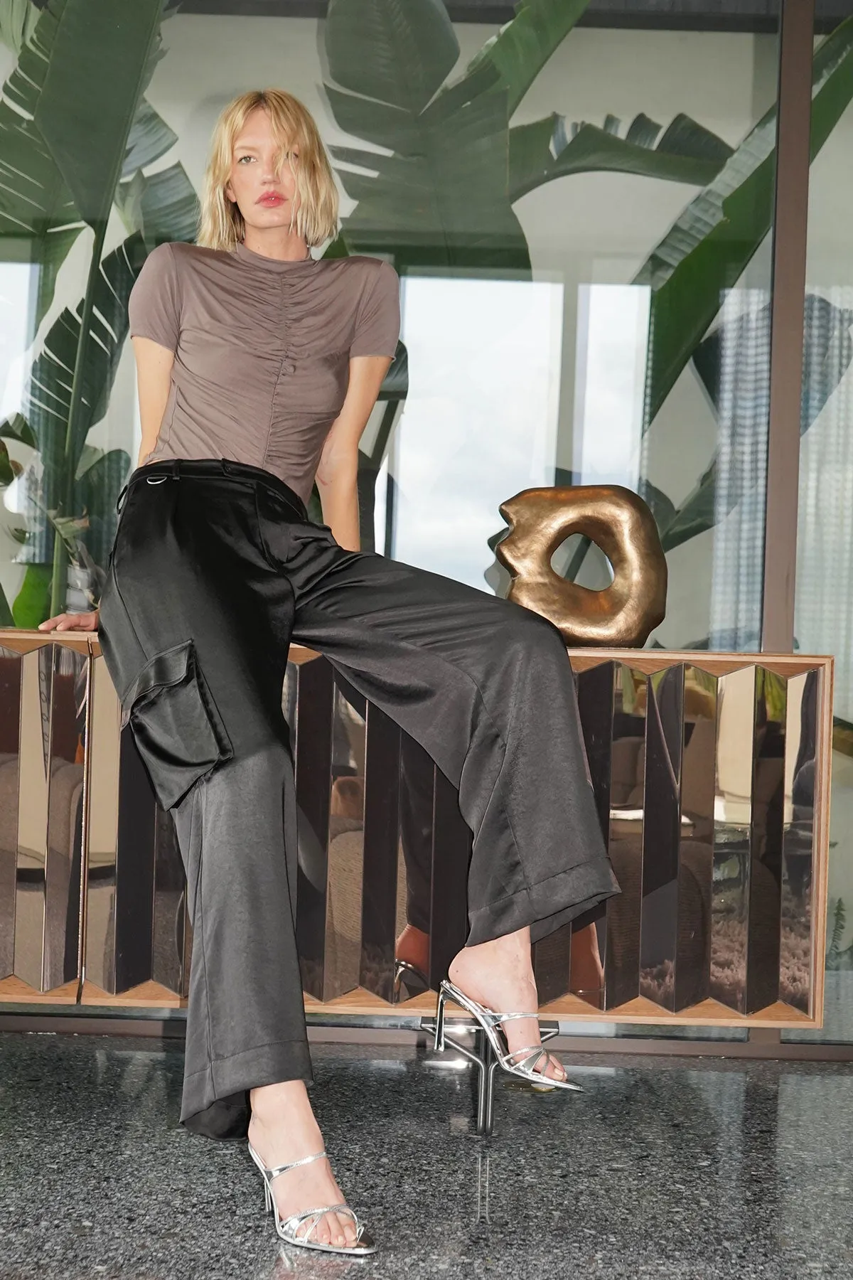 Lou Silky Cargo Pant - Black sold by LNA product image thumbnail 5