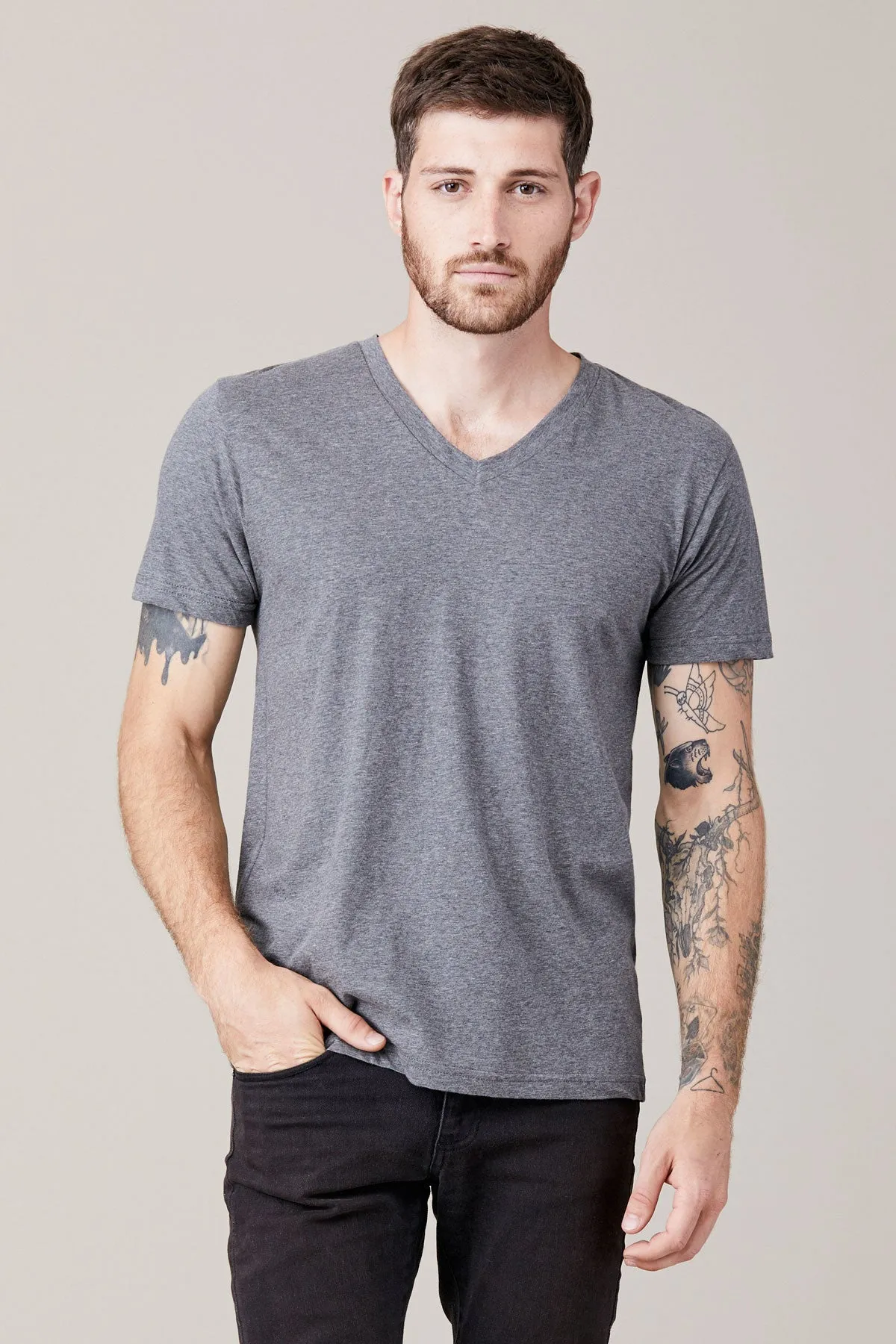 Men's Short Sleeve V Neck - Heather Grey sold by LNA