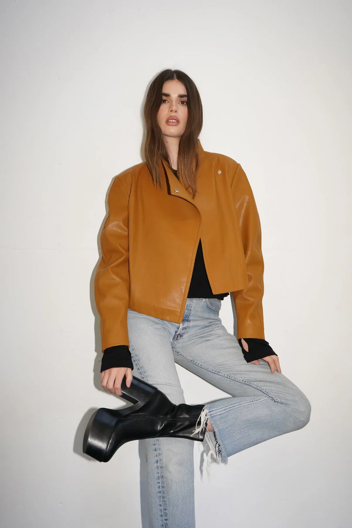 Solo Faux Leather Jacket - Toffee sold by LNA