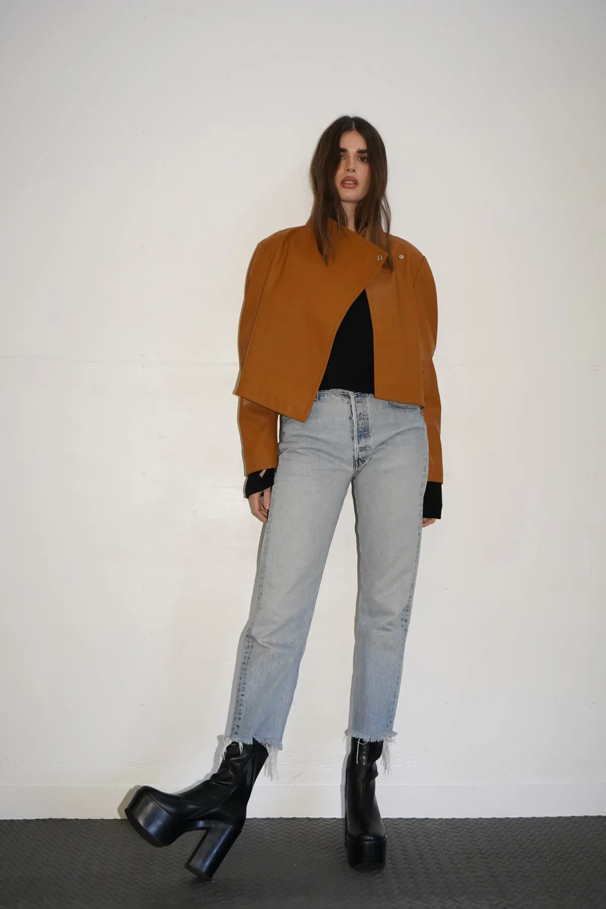 Solo Faux Leather Jacket - Toffee sold by LNA product image thumbnail 4