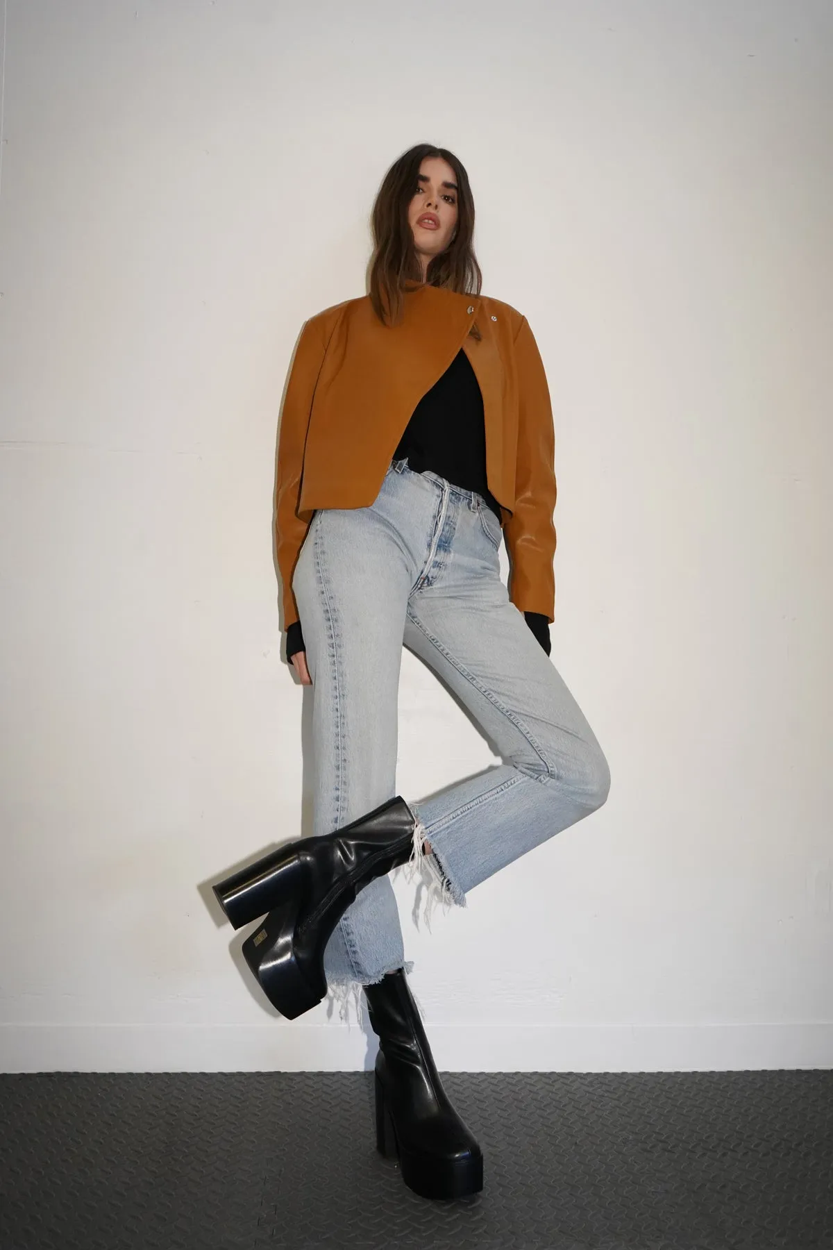 Solo Faux Leather Jacket - Toffee sold by LNA product image thumbnail 3