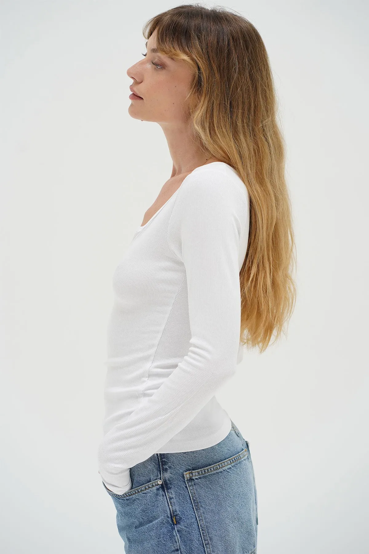 Emory Notch Long Sleeve - White sold by LNA product image thumbnail 2