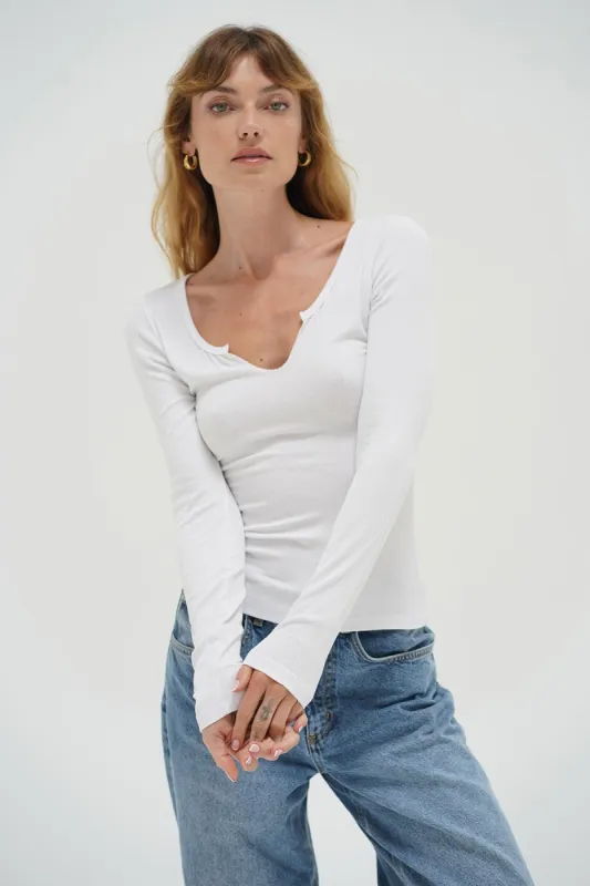 Emory Notch Long Sleeve - White sold by LNA