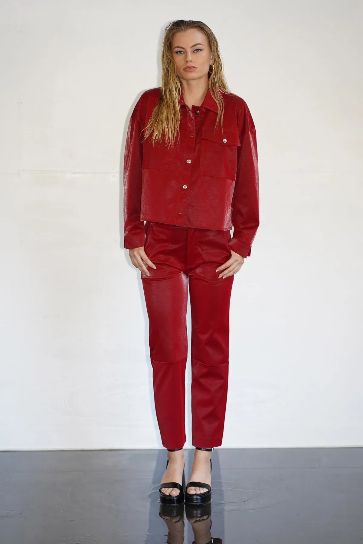 Textured Check Zip Pant - Red sold by LNA product image thumbnail 2