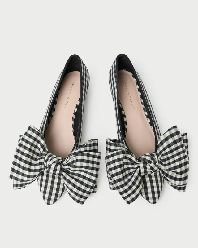 Noa Black/White Gingham Bow Flat sold by Loeffler Randall