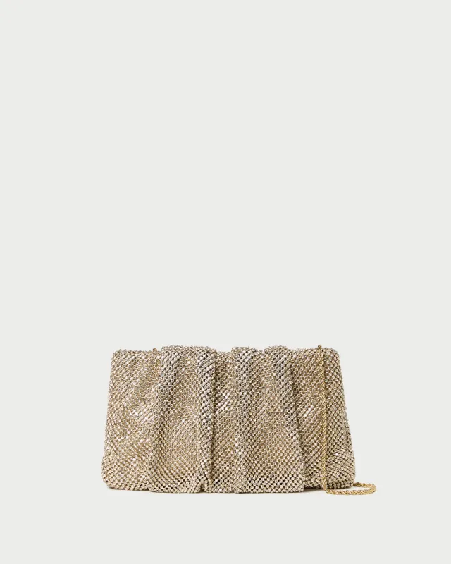 Serena Gold Diamanté Gathered Clutch sold by Loeffler Randall