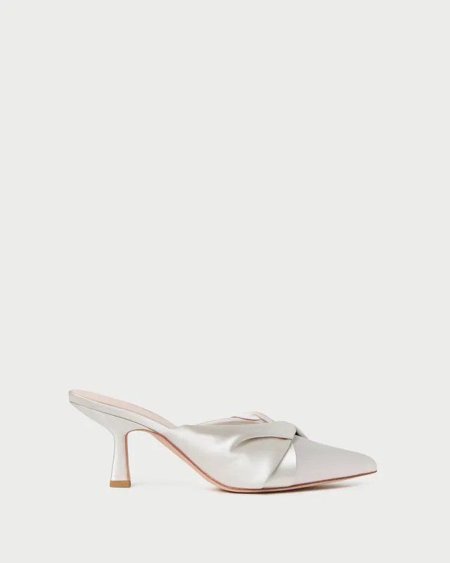 Tyla Cream Satin Twisted Mule sold by Loeffler Randall