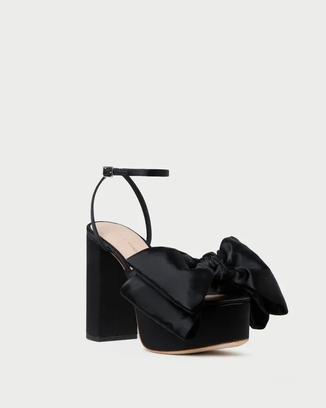 Kiki Black Satin Platform Sandal sold by Loeffler Randall