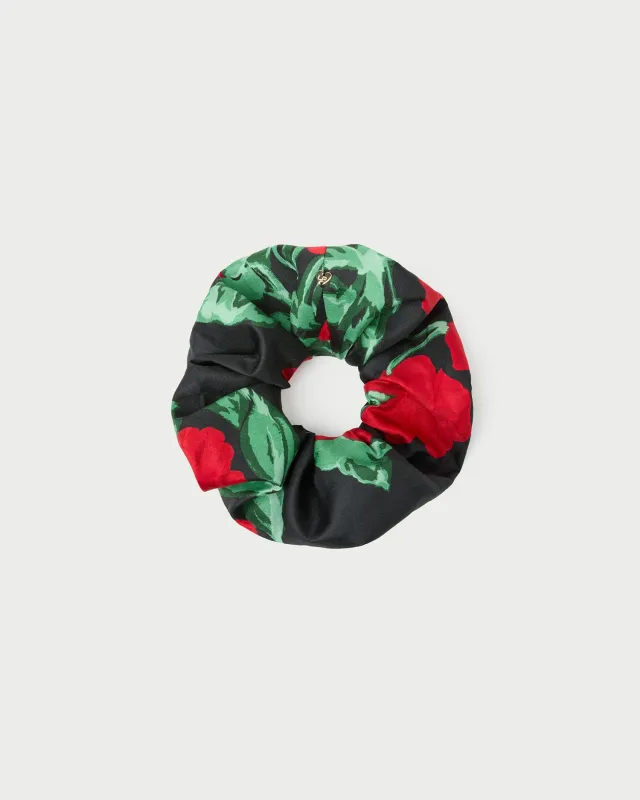 Astrid Black Floral Silk Scrunchie sold by Loeffler Randall