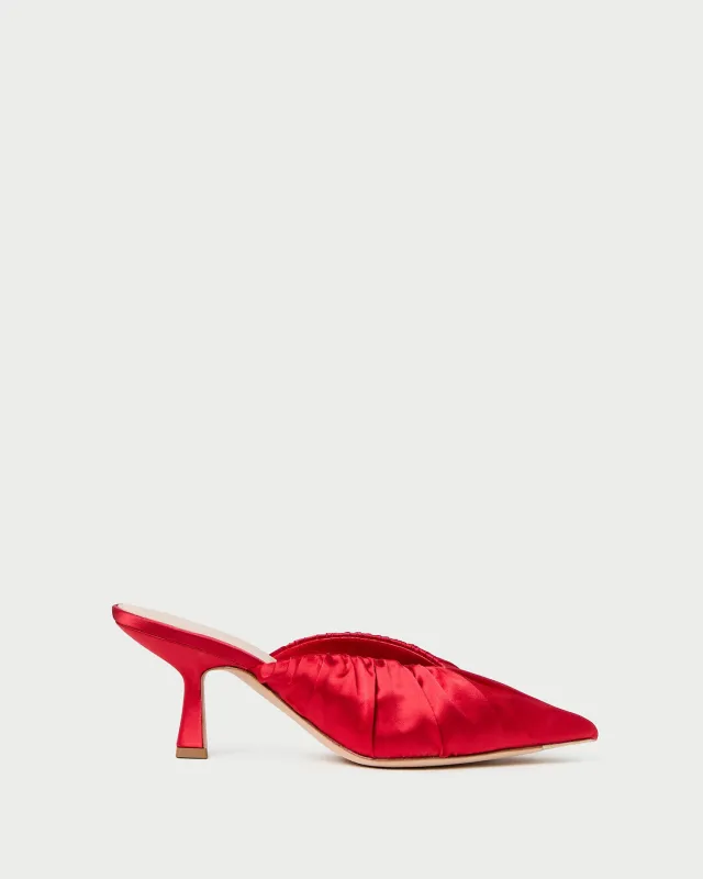 Inez Red Satin Mid-Heel Mule sold by Loeffler Randall