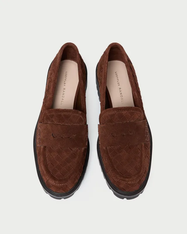 Rina Espresso Woven Suede Loafer sold by Loeffler Randall