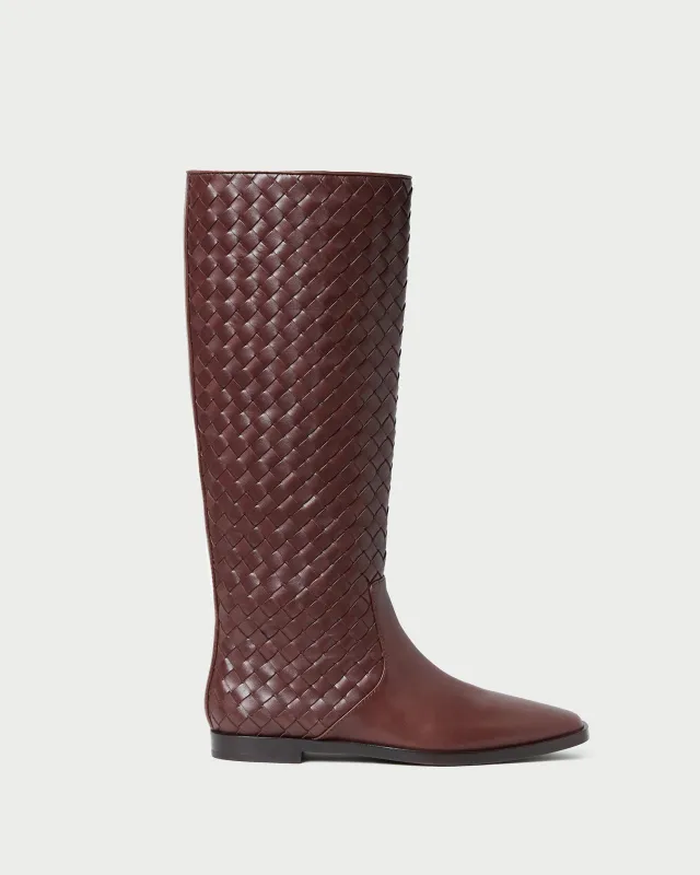 Tilly Espresso Woven Leather Boot sold by Loeffler Randall