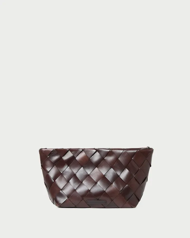 Melina Chocolate Woven Leather Clutch sold by Loeffler Randall