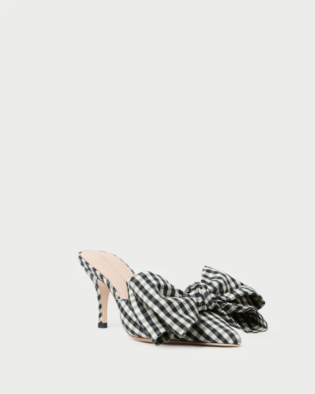 Margot Black/White Gingham Bow Mule sold by Loeffler Randall