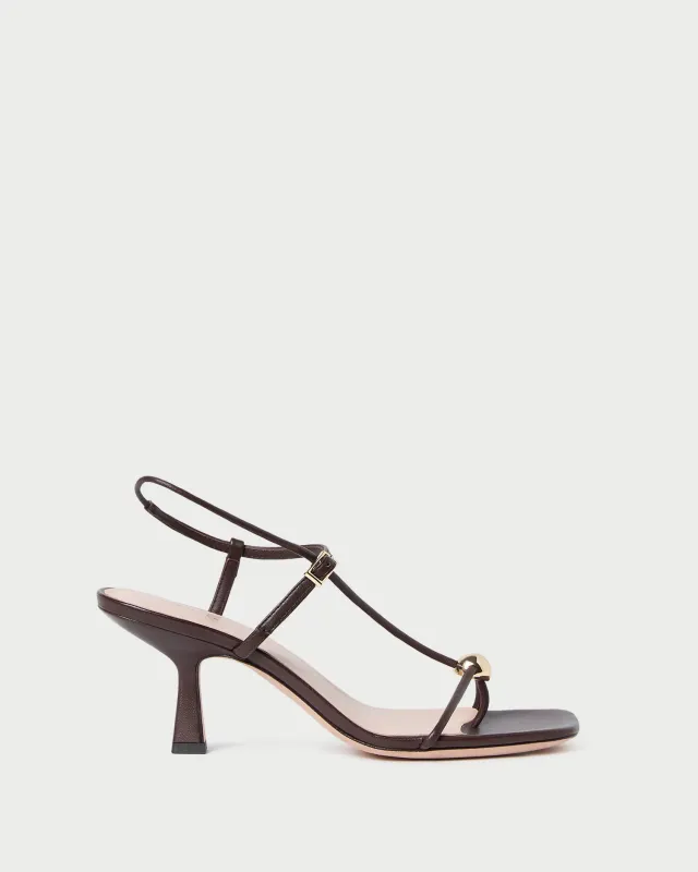 Triana Espresso Leather Mid-Heel Sandal sold by Loeffler Randall