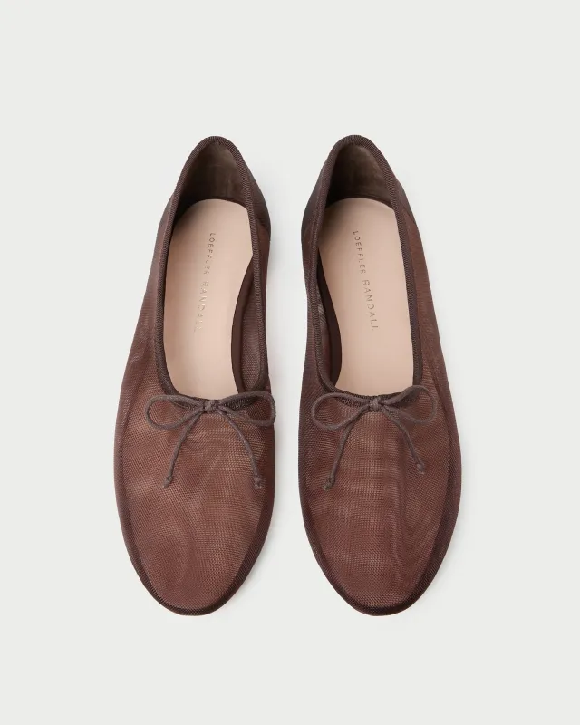 Landon Chocolate Mesh Ballet Flat sold by Loeffler Randall