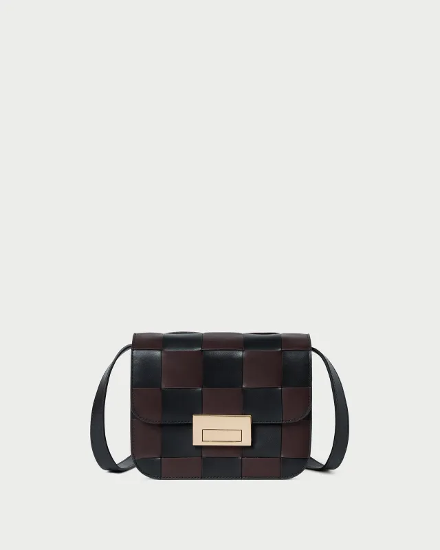 Desi Black/Espresso Woven Leather Crossbody sold by Loeffler Randall