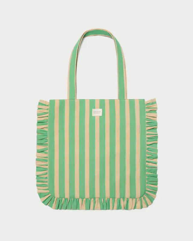 Justine Green/Tan Stripe Tote Bag sold by Loeffler Randall