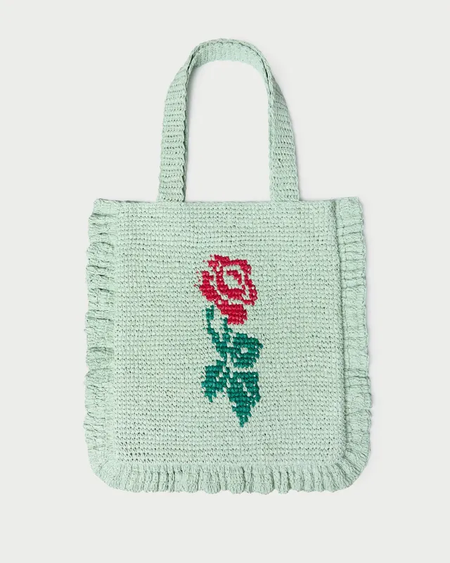 Justine Mint Crochet Ruffle Tote sold by Loeffler Randall