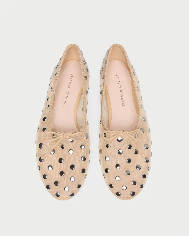 Landon Caramel/Silver Mesh Ballet Flat sold by Loeffler Randall