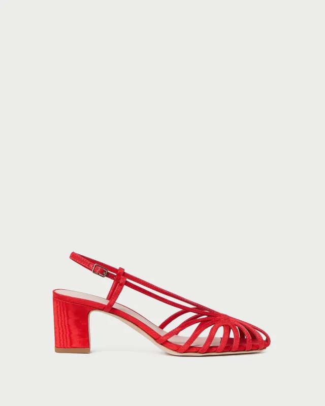 Priscilla Red Moiré Heeled Sandal sold by Loeffler Randall