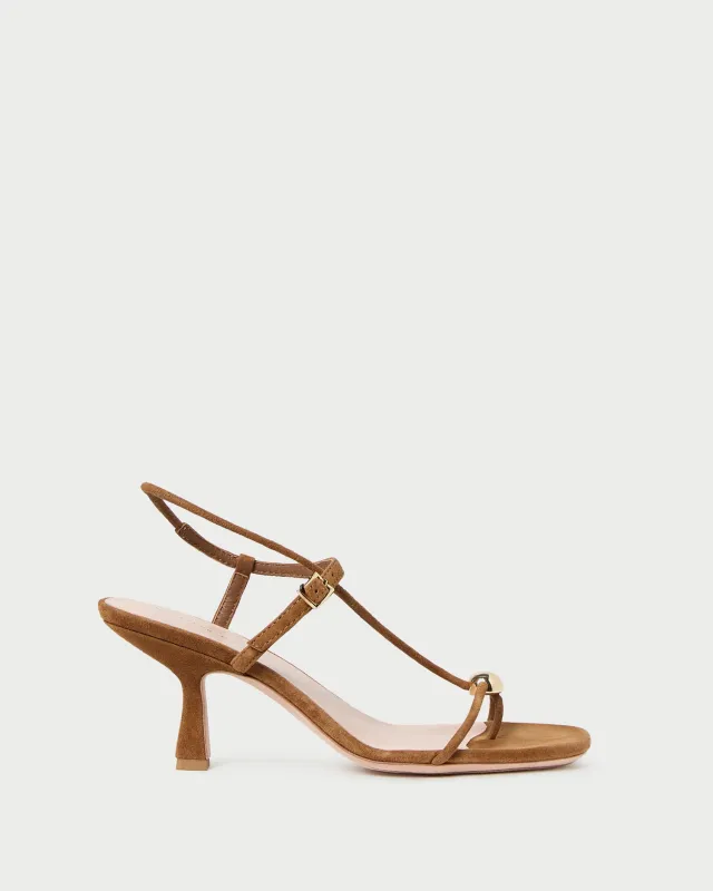 Triana Cacao Suede Mid-Heel Sandal sold by Loeffler Randall