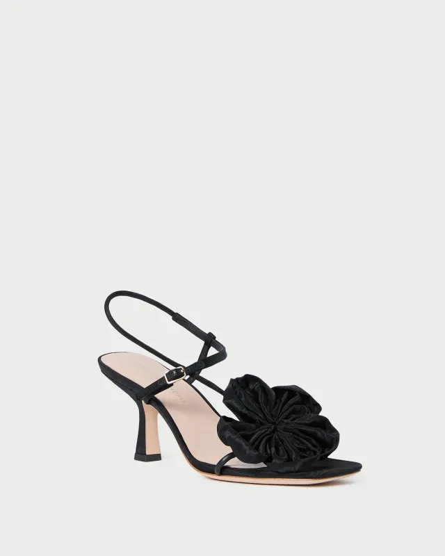 Frank Black Moiré Flower Sandal sold by Loeffler Randall