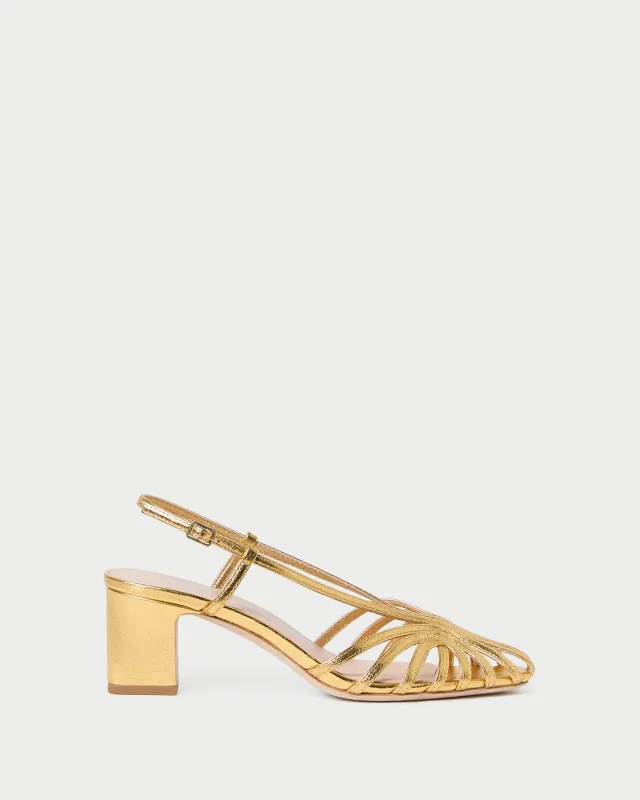 Priscilla Gold Lattice Heeled Sandal sold by Loeffler Randall