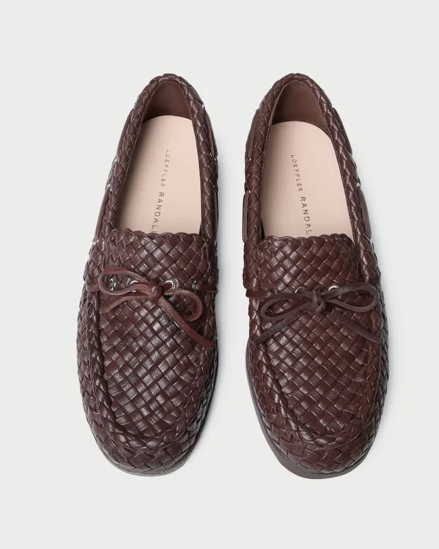 Minnie Espresso Woven Leather Moccasin sold by Loeffler Randall