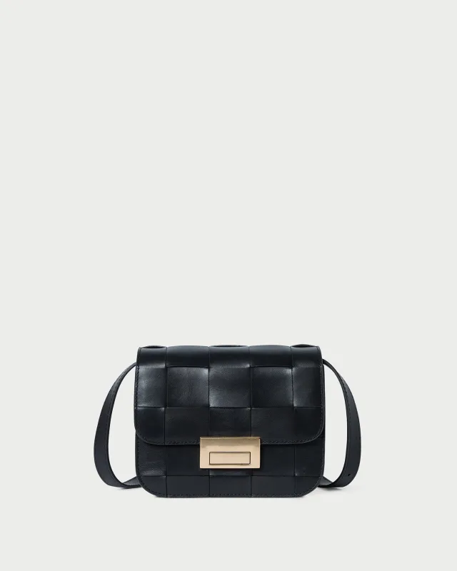 Desi Black Woven Leather Crossbody sold by Loeffler Randall