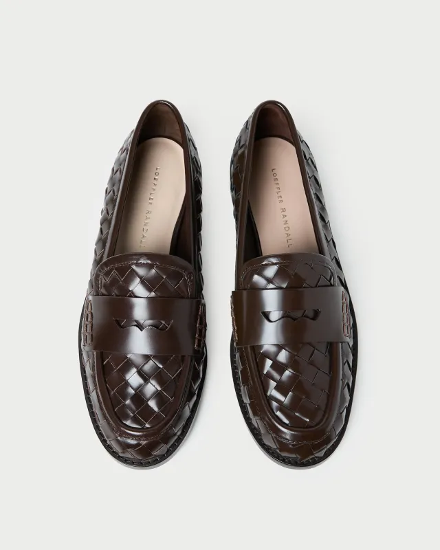 Rachel Espresso Woven Leather Loafer sold by Loeffler Randall