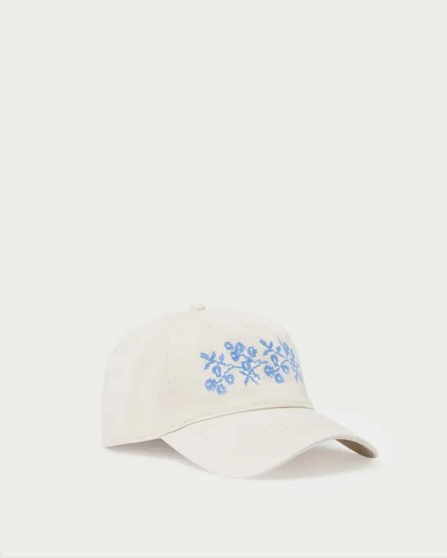 Cairo Natural/Blue Embroidered Cap sold by Loeffler Randall