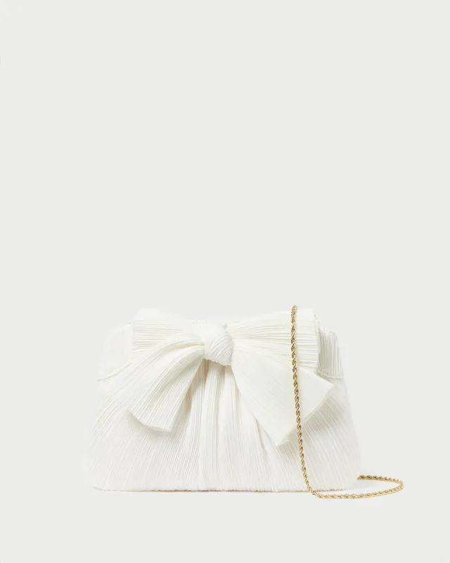 Rayne White Pleated Bow Clutch sold by Loeffler Randall