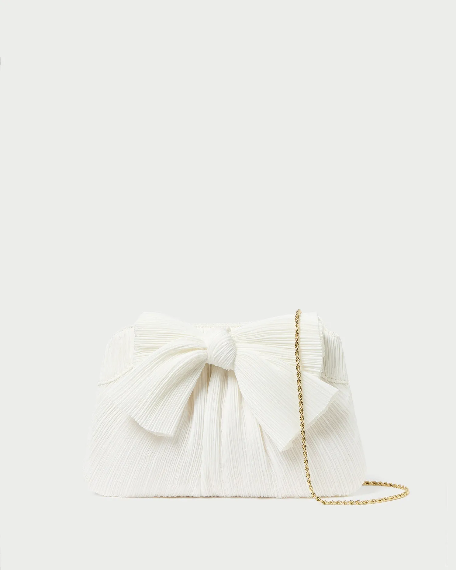 Rayne White Pleated Bow Clutch sold by Loeffler Randall