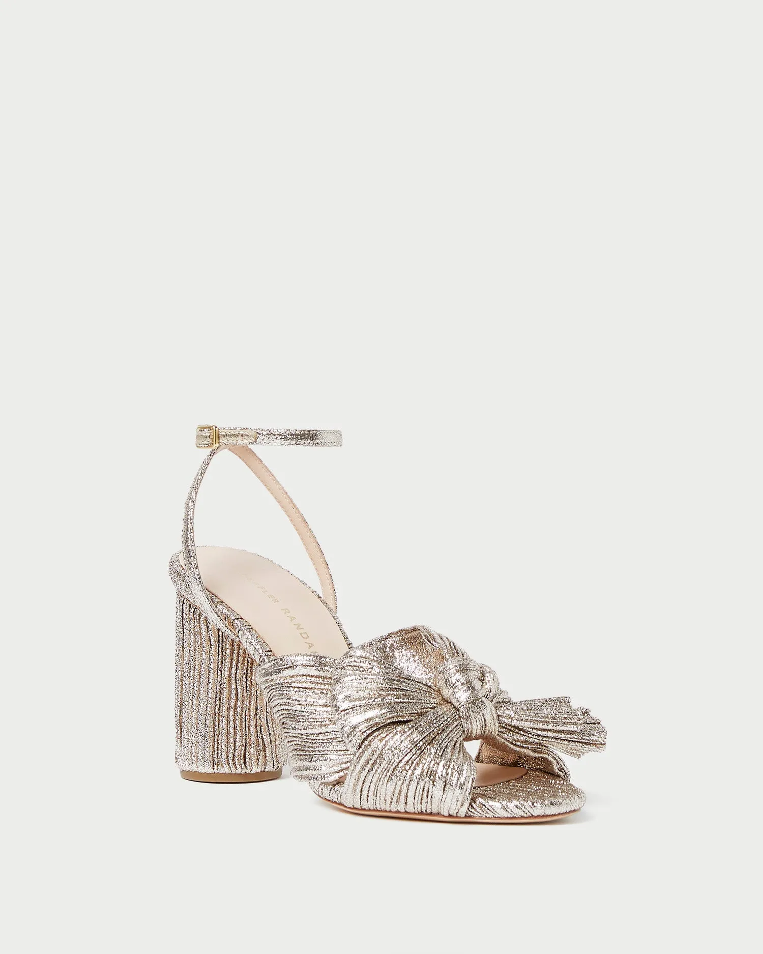 Camellia Champagne Pleated Bow Heel sold by Loeffler Randall