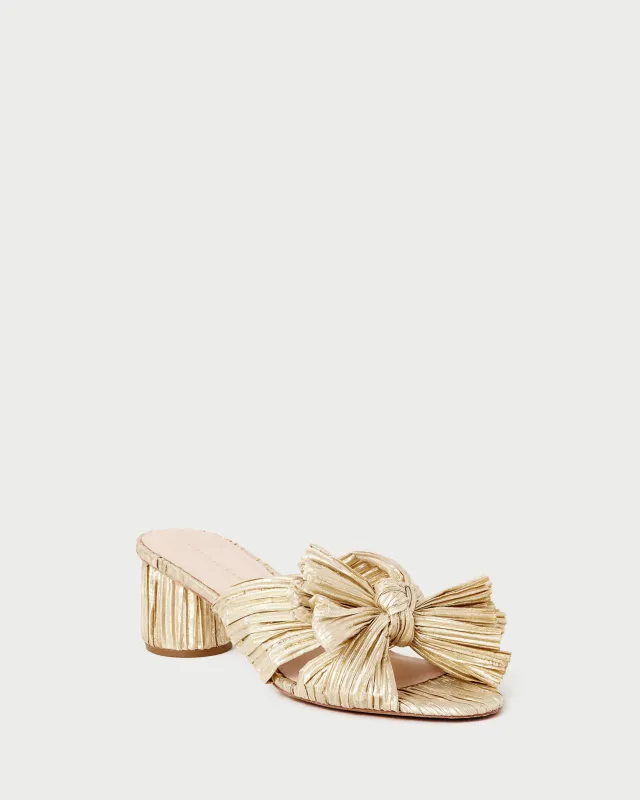 Emilia Gold Pleated Bow Heel sold by Loeffler Randall
