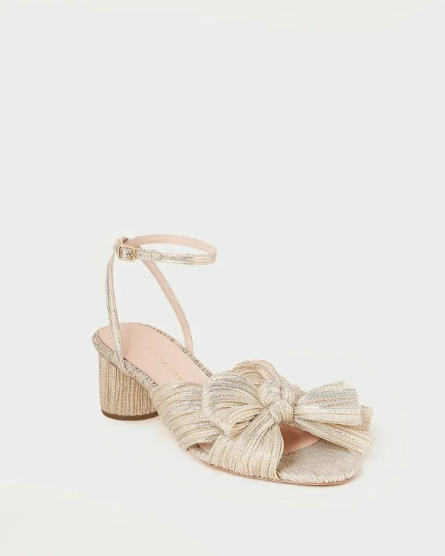 Dahlia Platinum Pleated Bow Heel sold by Loeffler Randall
