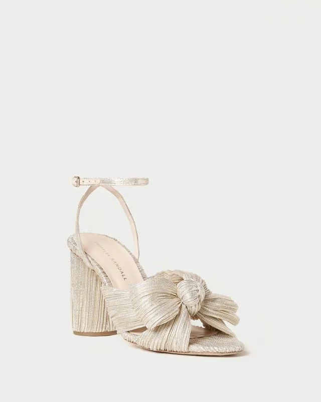 Camellia Platinum Pleated Bow Heel sold by Loeffler Randall