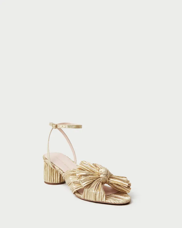 Dahlia Gold Pleated Bow Heel sold by Loeffler Randall