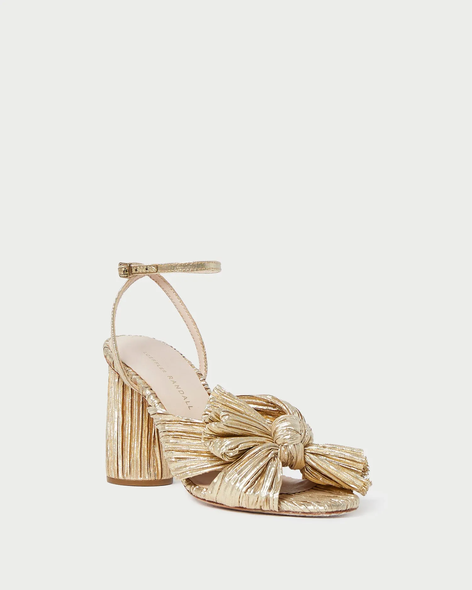 Camellia Gold Pleated Bow Heel sold by Loeffler Randall