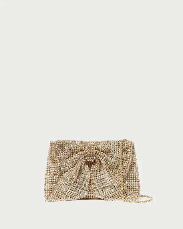 Jolene Gold Diamanté Bow Clutch sold by Loeffler Randall