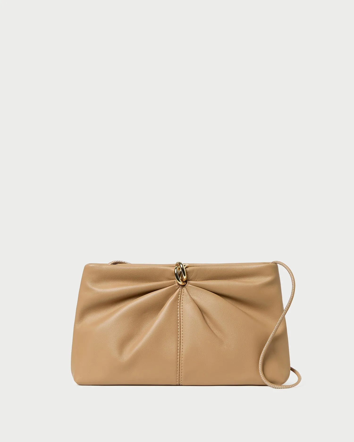 Corrine Khaki Leather Gathered Clutch sold by Loeffler Randall