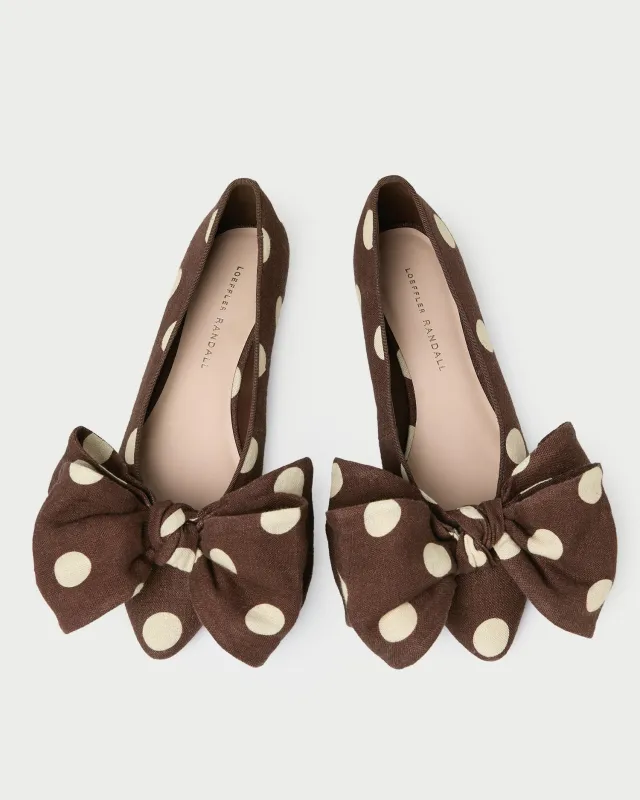 Noa Brown/Cream Linen Bow Flat sold by Loeffler Randall