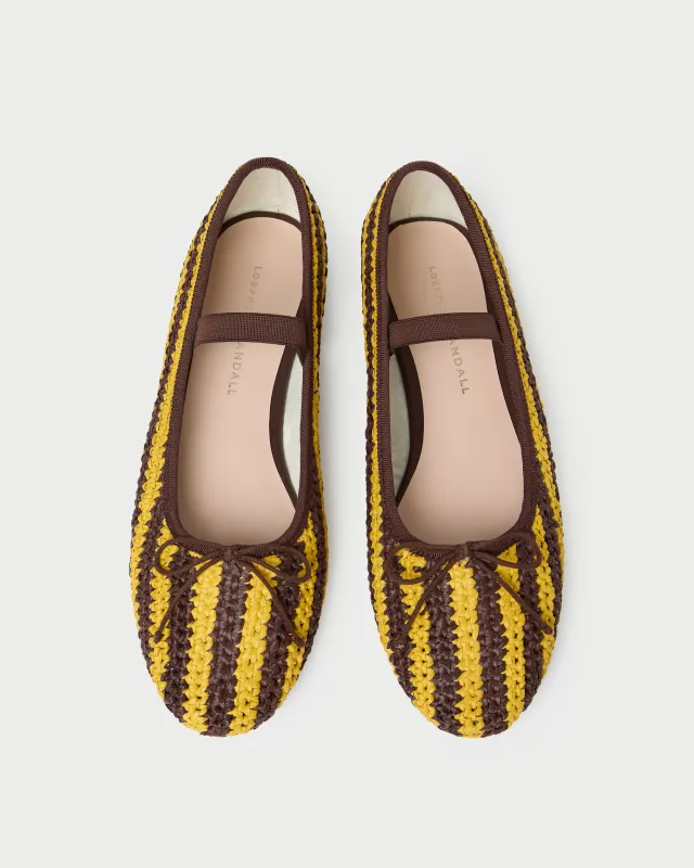 Leonie Yellow/Brown Crochet Ballet Flat made by Loeffler Randall