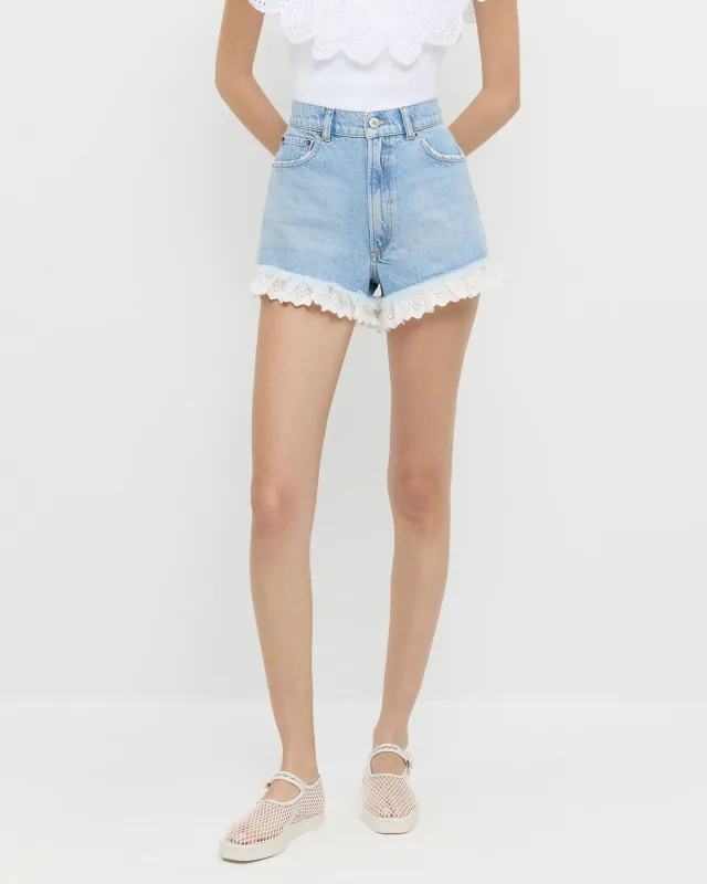 Kay Lace-Trimmed Denim Shorts made by Loeffler Randall