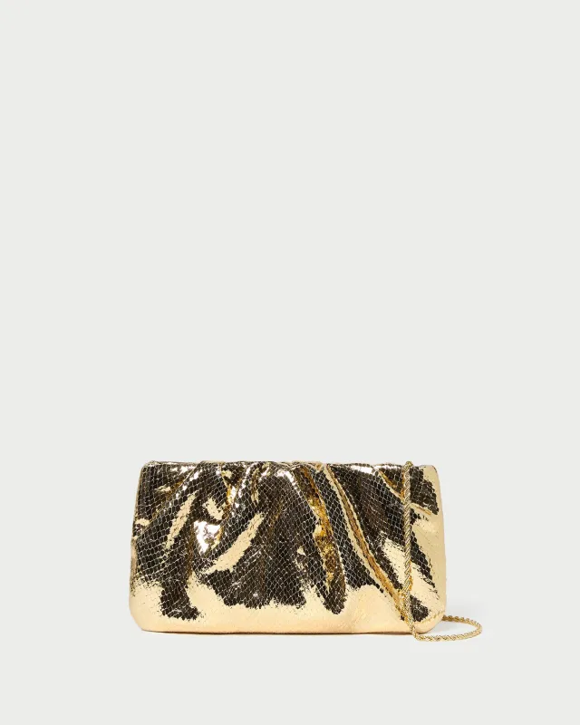 Serena Gold Snake Gathered Clutch made by Loeffler Randall