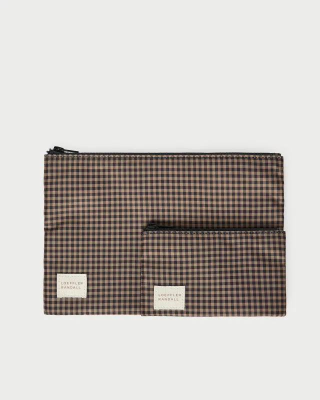 Tracy Brown/Black Check Pouch Set made by Loeffler Randall