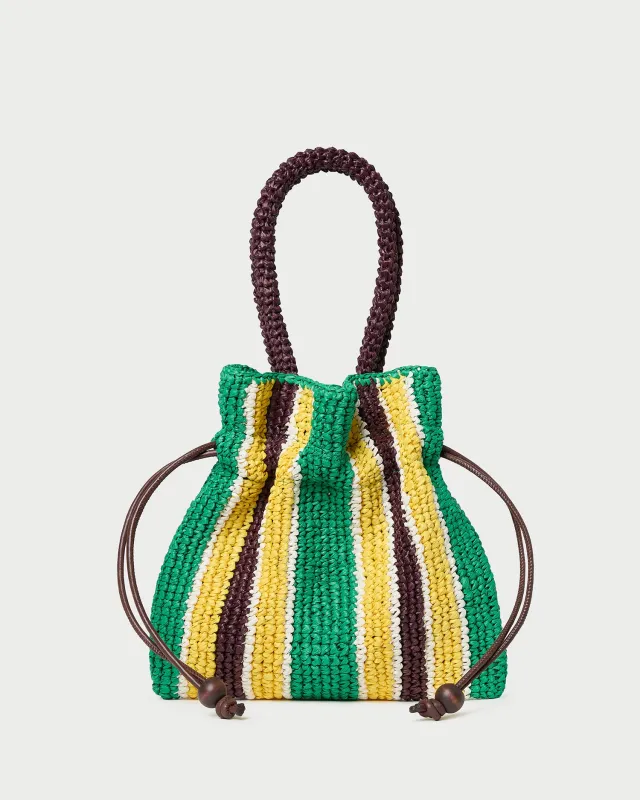 Kylie Green/Yellow Raffia Drawstring Pouch made by Loeffler Randall